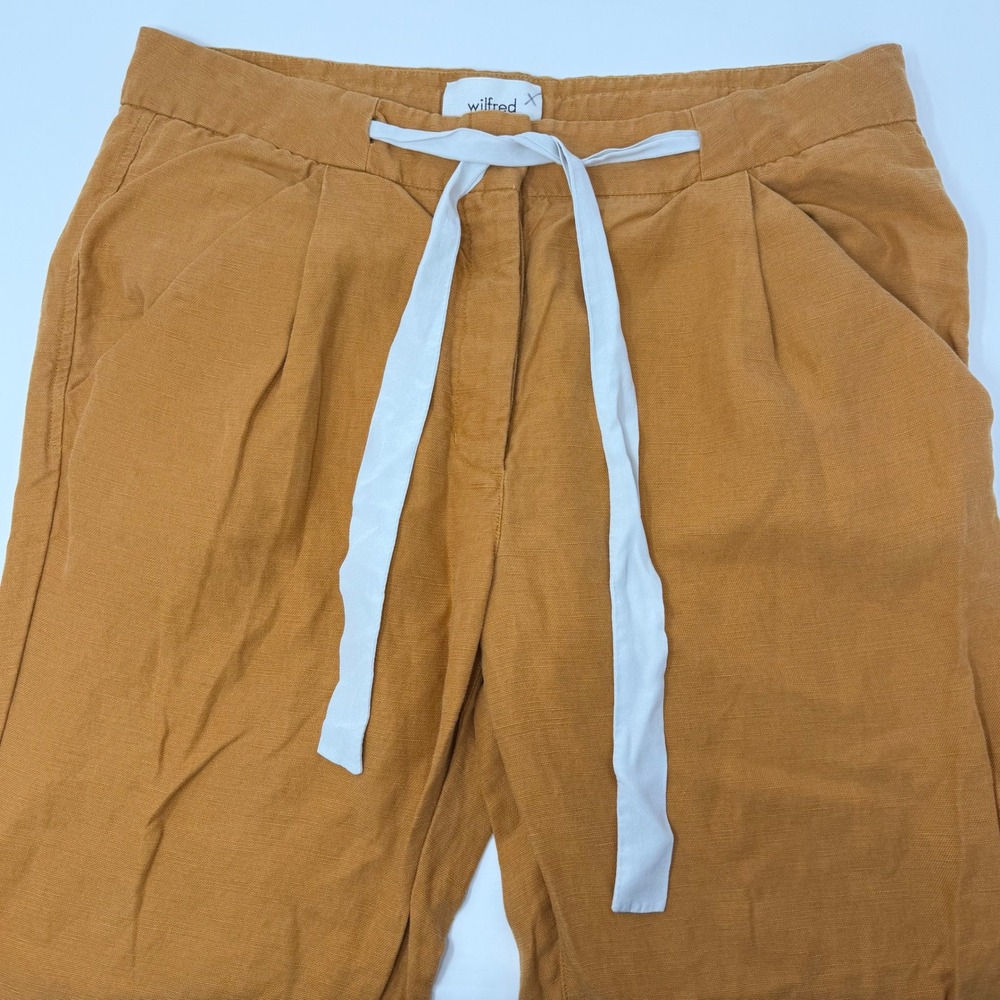 Wilfred Aritzia Allant Linen Blend Pants Orange Drawstring Trousers Women 10